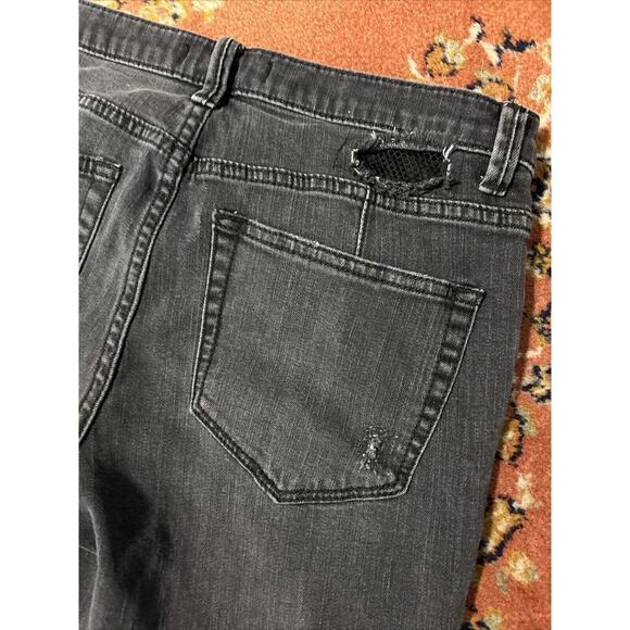Free People Fishnet Patch Skinny Jean Button Fly Washed Out Black Womens 27 - Picture 7 of 7